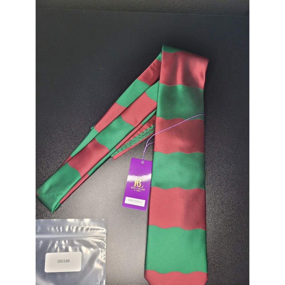 Ben Crump by Verse 9 Tie Pocket Square Set Green Burgundy Wavy Stripe Silk NWT - Picture 4 of 5